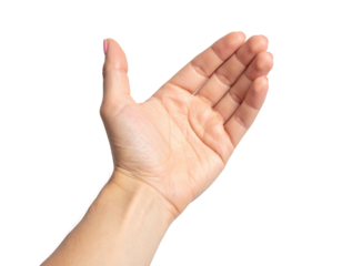 Isolated human hand on black background, palm facing up, fingers slightly curved