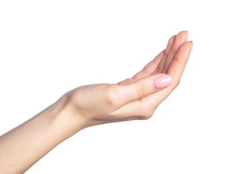 An isolated image showing a human hand facing up, with a neutral skin tone, on a black background