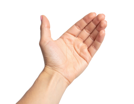 Isolated human hand on black background, palm facing up, fingers slightly curved