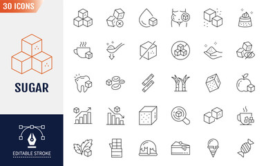 Sugar line Editable Icons set. Containing icons. glucose, stevia, sweets, and more. Vector illustration