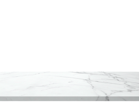 Close-up of a white marble surface with natural veining against a solid black backdrop