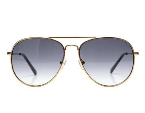 Aviator-style sunglasses with a gradient-tinted lens and a gold metal frame against a black background