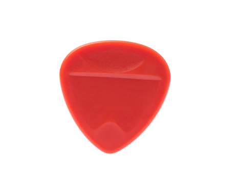 A glossy, solid red teardrop-shaped object, angled slightly, centrally framed on black