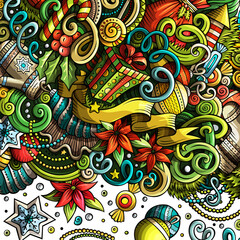 Happy New Year cartoon doodle border illustration