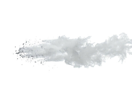 Abstract illustration depicts a stream of vapor or mist, rendered in shades of white and gray
