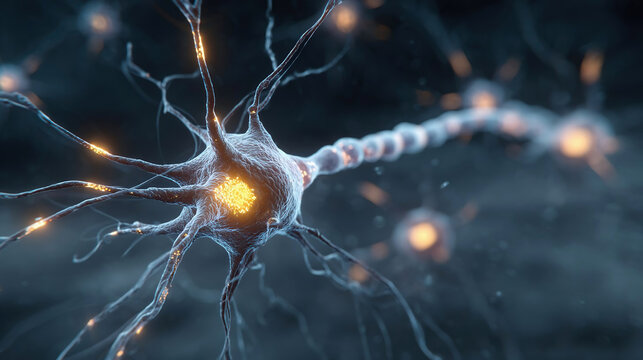 Synapse with neuron terminals and luminous electrical impulses