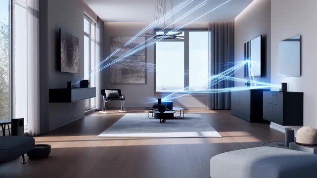 Futuristic smart home entertainment system with light projections