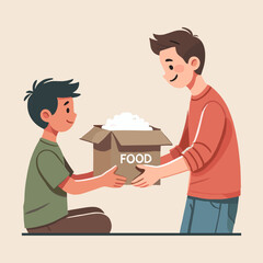 Flat Illustration of Person Giving Box of Rice to Young Boy