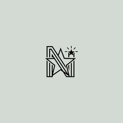 Letter N with star logo icon flat vector design.