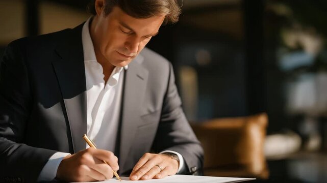 Corporate communications specialist drafting internal and external crisis management statements, showing composure and focus, symbolizing strategic messaging, professional PR, stakeholder