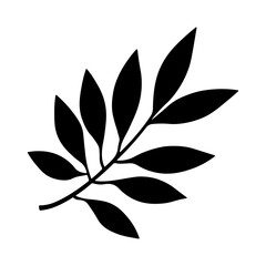 Black illustration of a branch with leaves without background