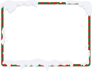 Christmas candy cane frame vector illustration with snow and border