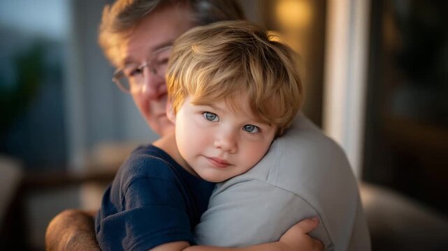 Grandfather meeting toddler grandson after years apart, emotion of deep affection and pride visible, representing reunion, generational love, and emotional strength of family continuity. cinematic