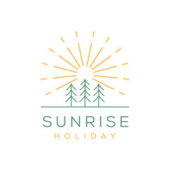 Sunrise forest minimalist logo design vector