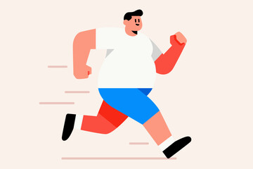A cartoon illustration depicts a man running with motion lines, showcasing movement and activity.