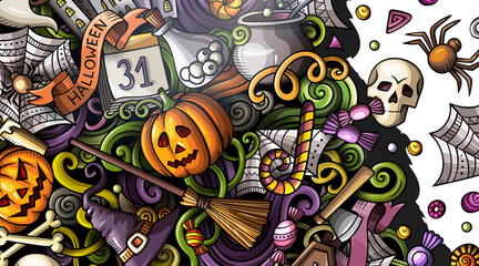 Happy Halloween cartoon horizontal banner design