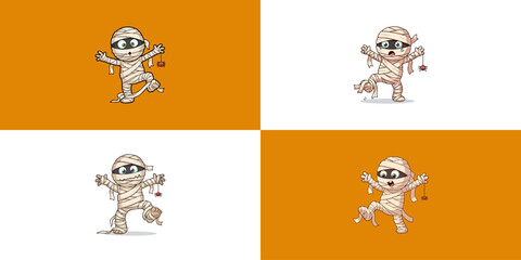 Adorable mummy character collage for Halloween fun, perfect for social media, festive invitations, and spooky season promotions, bringing smiles to everyone's faces this October