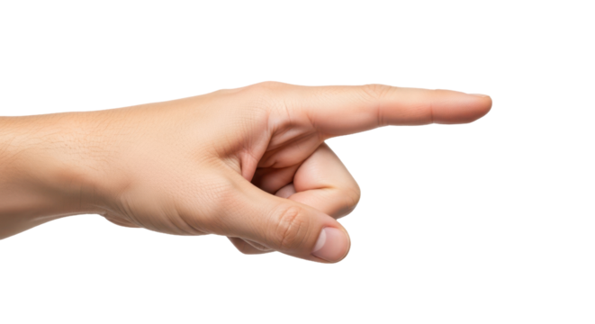 Index finger reaching to touch, indicate action, isolated on white background, cut out