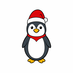 Fototapeta premium Cute Christmas penguin vector isolated on white background.