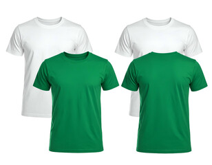Four blank crew-neck t-shirts, two white and two green, presented as a clothing set