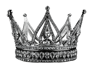 Elaborate, elegant headwear with intricate silver and gemstone detailing set against a dark void