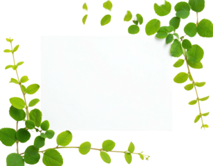 White square with green leaf vines framing its edges. Suitable for text placement and background