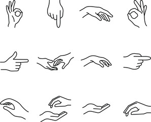 Hand Gestures and Poses Line Art Icons | Minimal Vector Illustration Set.
