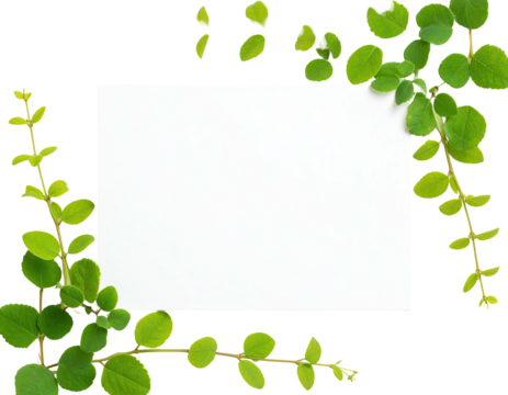 White square with green leaf vines framing its edges. Suitable for text placement and background