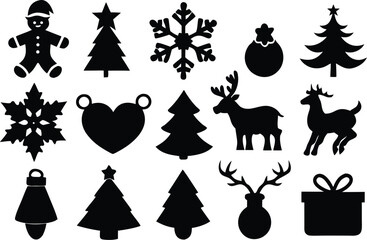 15 Christmas design elements collection set silhouette vector illustration