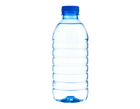 Clear plastic bottle filled with refreshing water against a solid black background