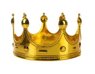 Shiny golden crown, jewel-adorned, with intricate details and a regal presence