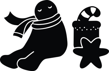  Christmas ginger hug blanket curl snow boot winter sprig muffin silhouette vector