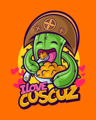 Brazilian Print Collection - CACTO NORDESTE BRASIL. I Love Cuscuzs. Cuscuz is a typical dish from northeastern Brazil made with cooked corn flakes, served with butter and coffee. Delicious!