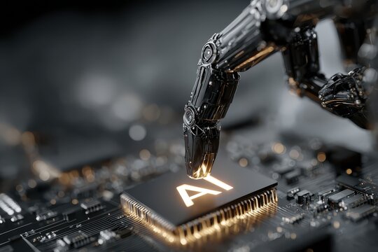 Robotic hand with ai text displaying advanced technology and futuristic concepts - Powered by Adobe