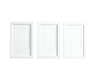 Three vertical rectangular white frames, isolated on a black background, side by side