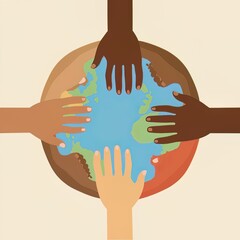 Global Unity Concept with Diverse Skin Tone Hands Touching the Earth