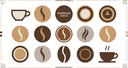 Espresso Coffee Bean and Cup Icons Abstract Symbols for Cafe and Coffee Shops