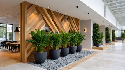 Fototapeta premium Modern office lobby interior with biophilic design elements