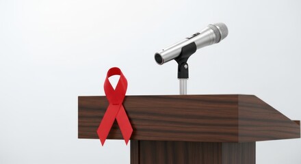 HIV Awareness Speech - Ribbon and Microphone on Podium.