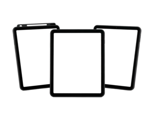 Three black rectangular devices in a trio, slightly angled against a pure black backdrop