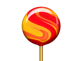 Red and yellow swirled lollipop isolated on transparent background