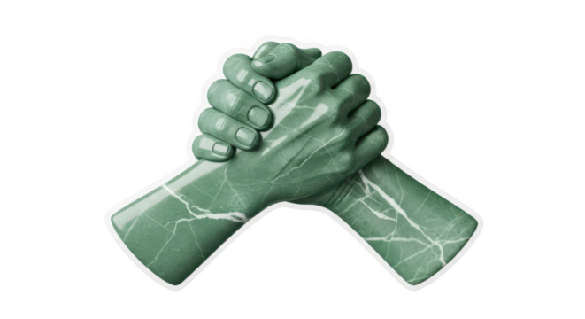 Clasped hands sculpture isolated on transparent background