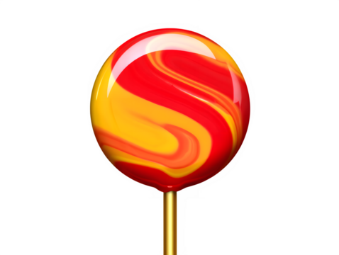 Red and yellow swirled lollipop isolated on transparent background