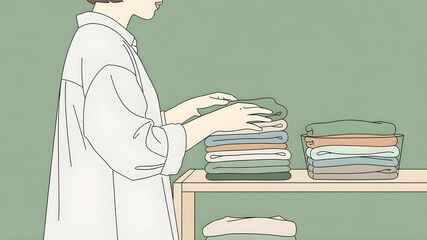Minimalist Woman Folding Clothes and Organizing Wardrobe
