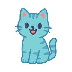 Obraz premium Adorable Blue Striped Cat Sticker with Bright Colors and Big Eyes