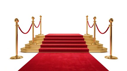an elegant red carpet laid out on a golden staircase, leading up to a glamorous event. A sign of luxury and importance
