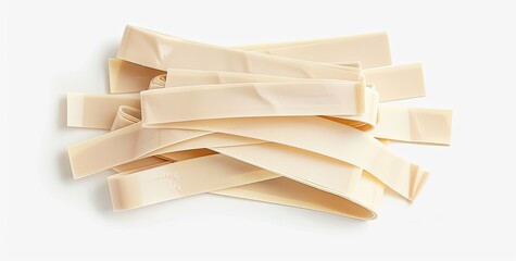 Dried tofu strips on white background for Asian food concepts & vegan diet use