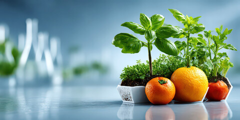 Fresh Citrus Fruits and Herbs in Pots for Healthy Cooking and Wellness