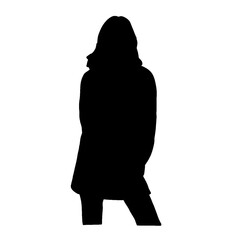 Silhouette of a woman standing in casual pose on white background. Minimalist female figure illustration for design, fashion, and concept art.