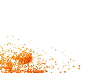 A dark backdrop with glowing particles forming a bright cluster in the lower left corner